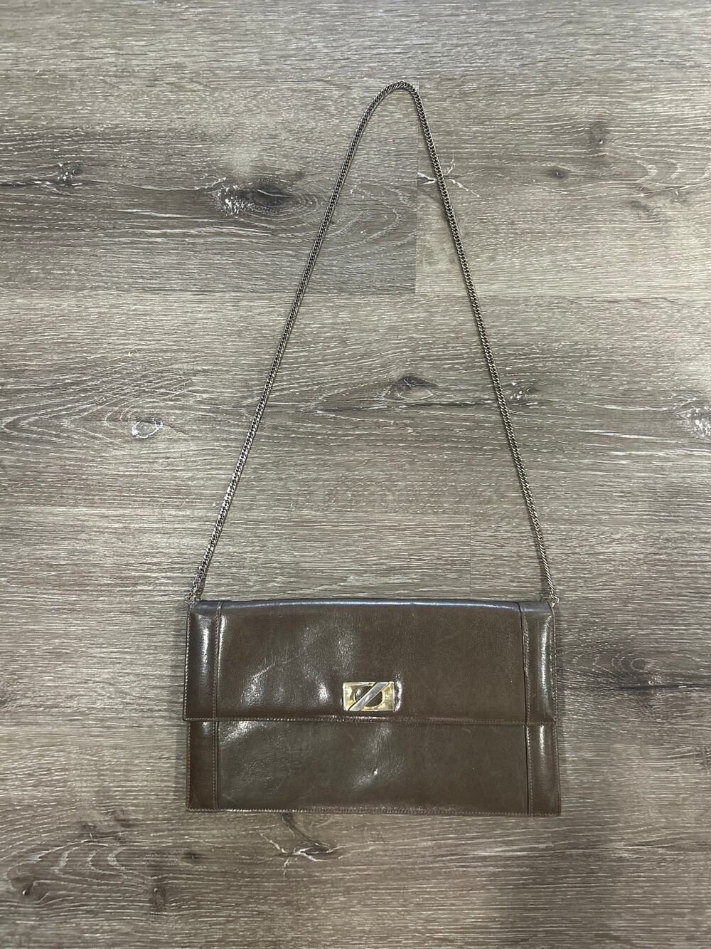 Vintage Bags by Varon Brown Leather Envelope Clutch Convertible Crossbody Bag